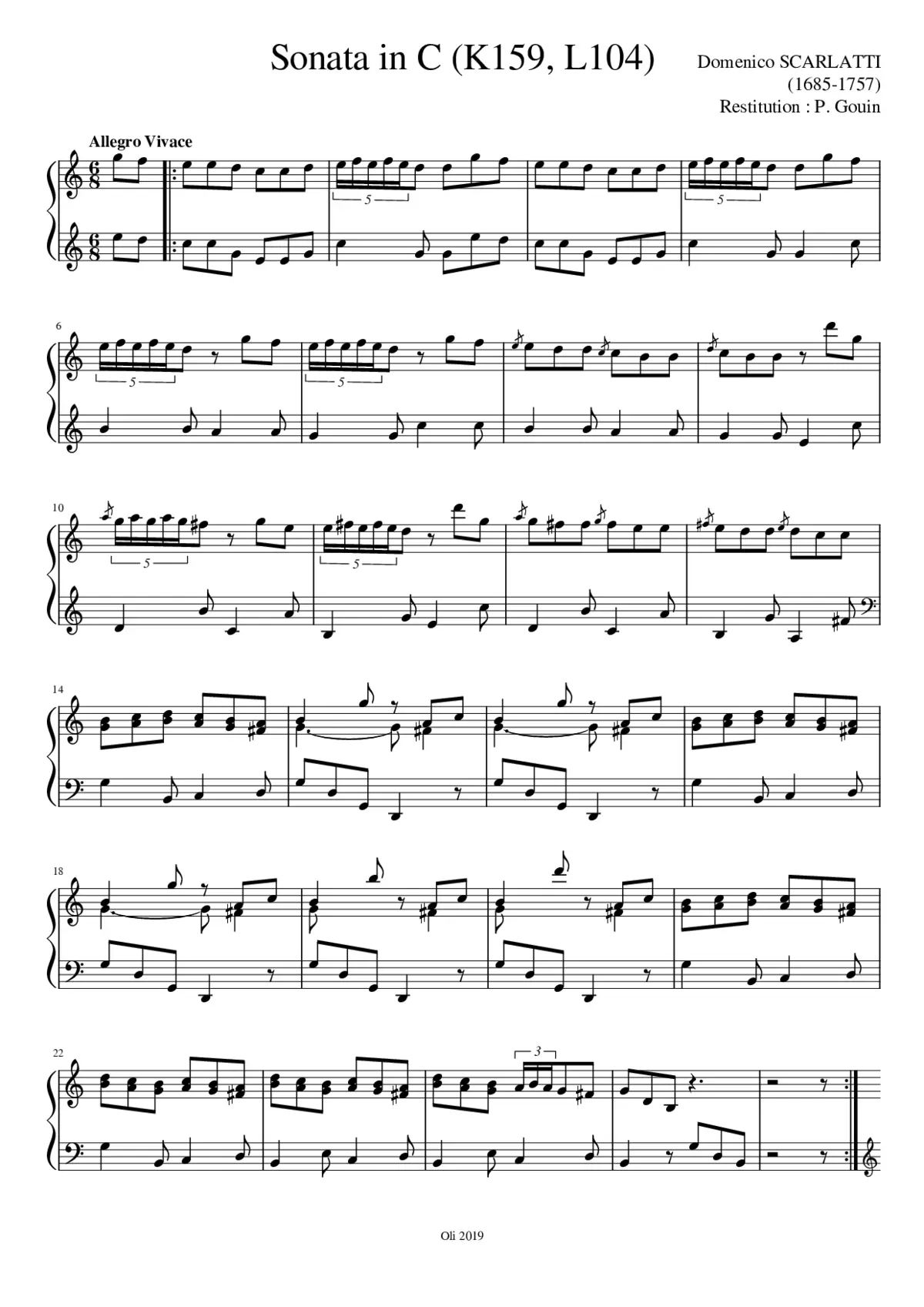 Keyboard Sonata in C major K.159 - Page 1