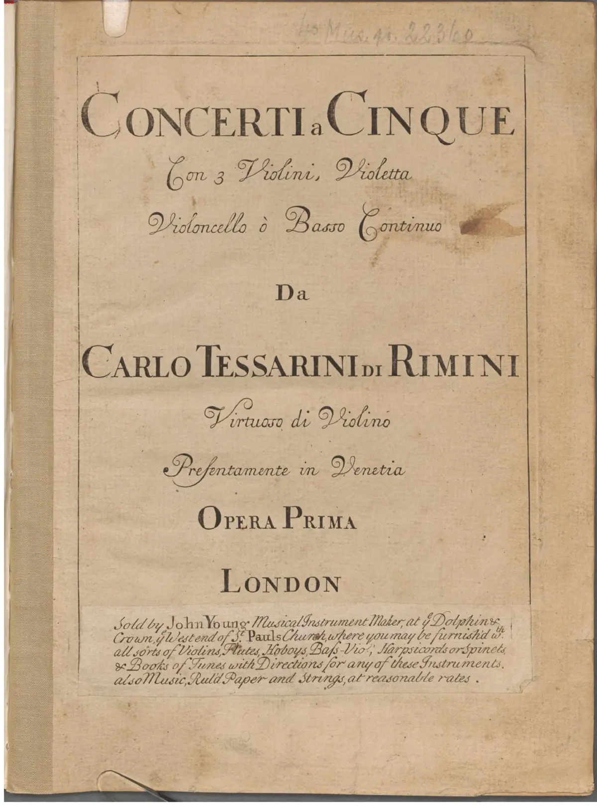 Concerti a Cinque, Con 3 Violini, Violetta, Violoncello o Basso Continuo - Page 1