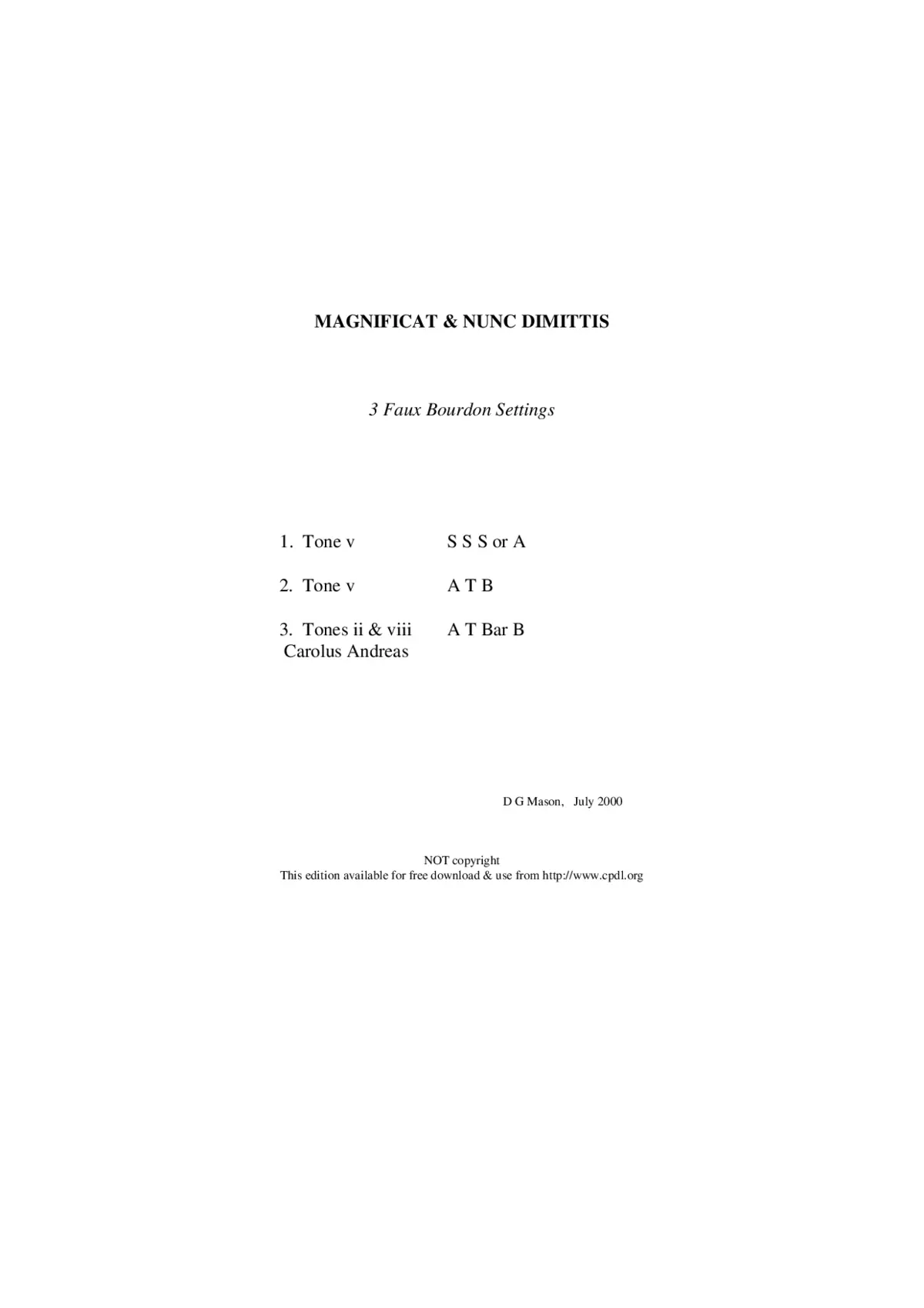 Magnificat and Nunc dimittis, 3 Faux Bourdon Settings - Page 1
