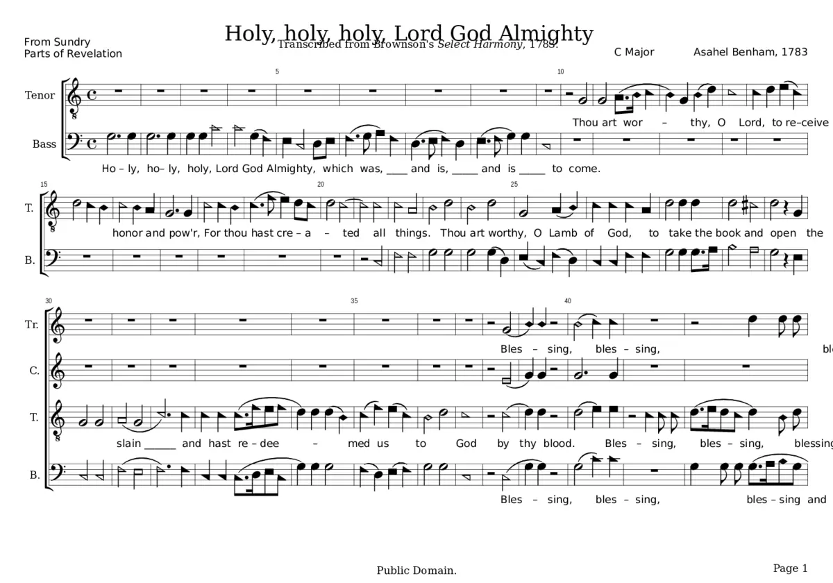 Holy holy holy Lord God Almighty - Asahel Benham - Page 1