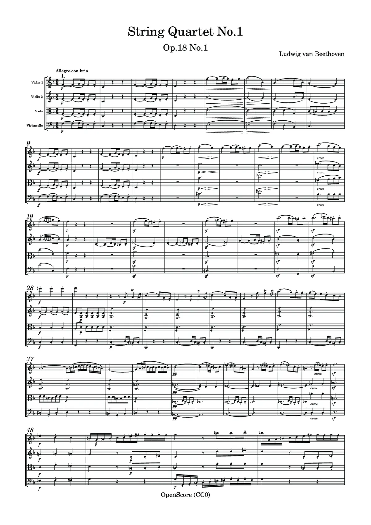 String Quartet No.1, Op.18 No.1 - Page 1