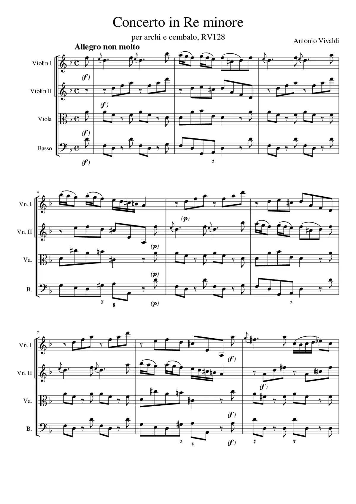 Concerto for Strings in D minor RV 128 - Page 1