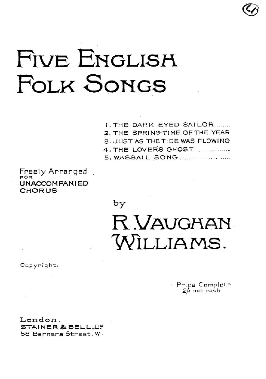 5 English Folk Songs freely arranged for Unaccompanied Chorus - Page 1