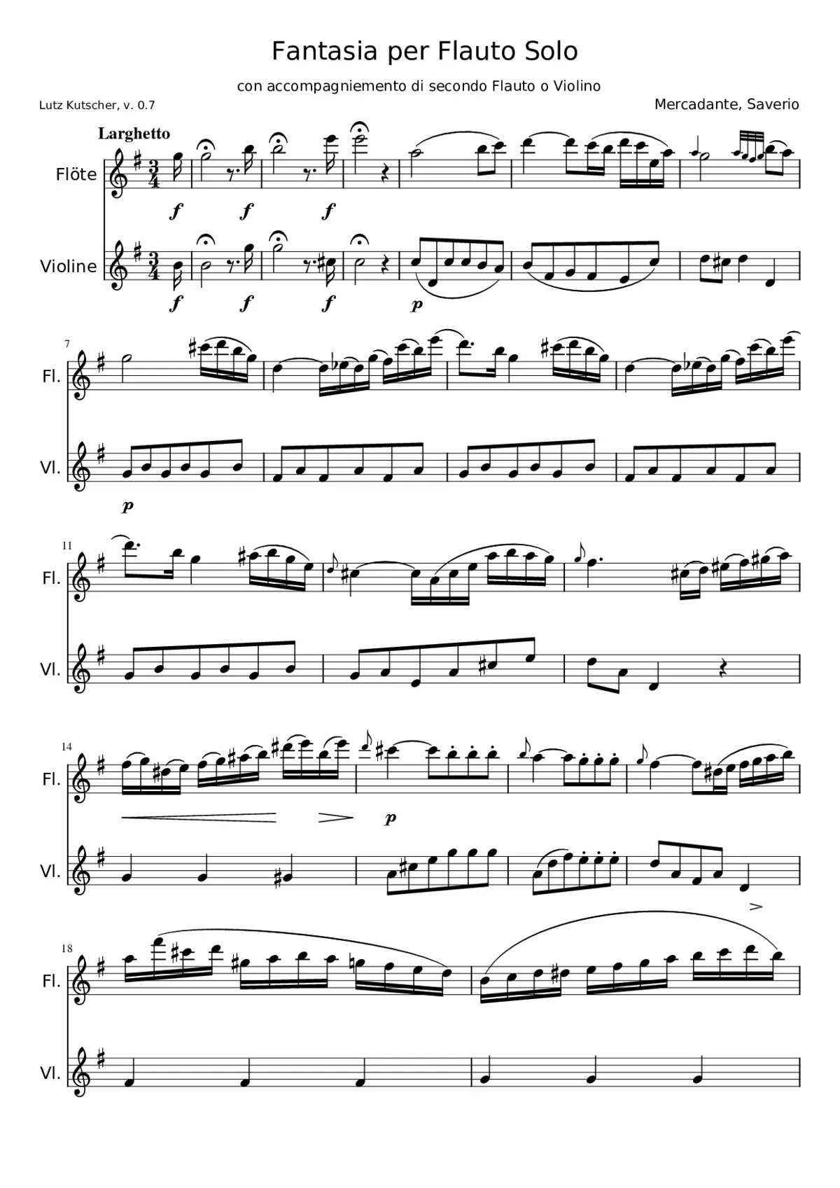 Fantasia per Flauto Solo con accompagniamento di secondo Flauto - Page 1