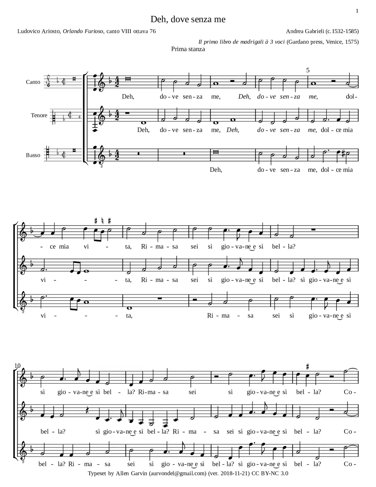 Deh, dove senza me - Page 1