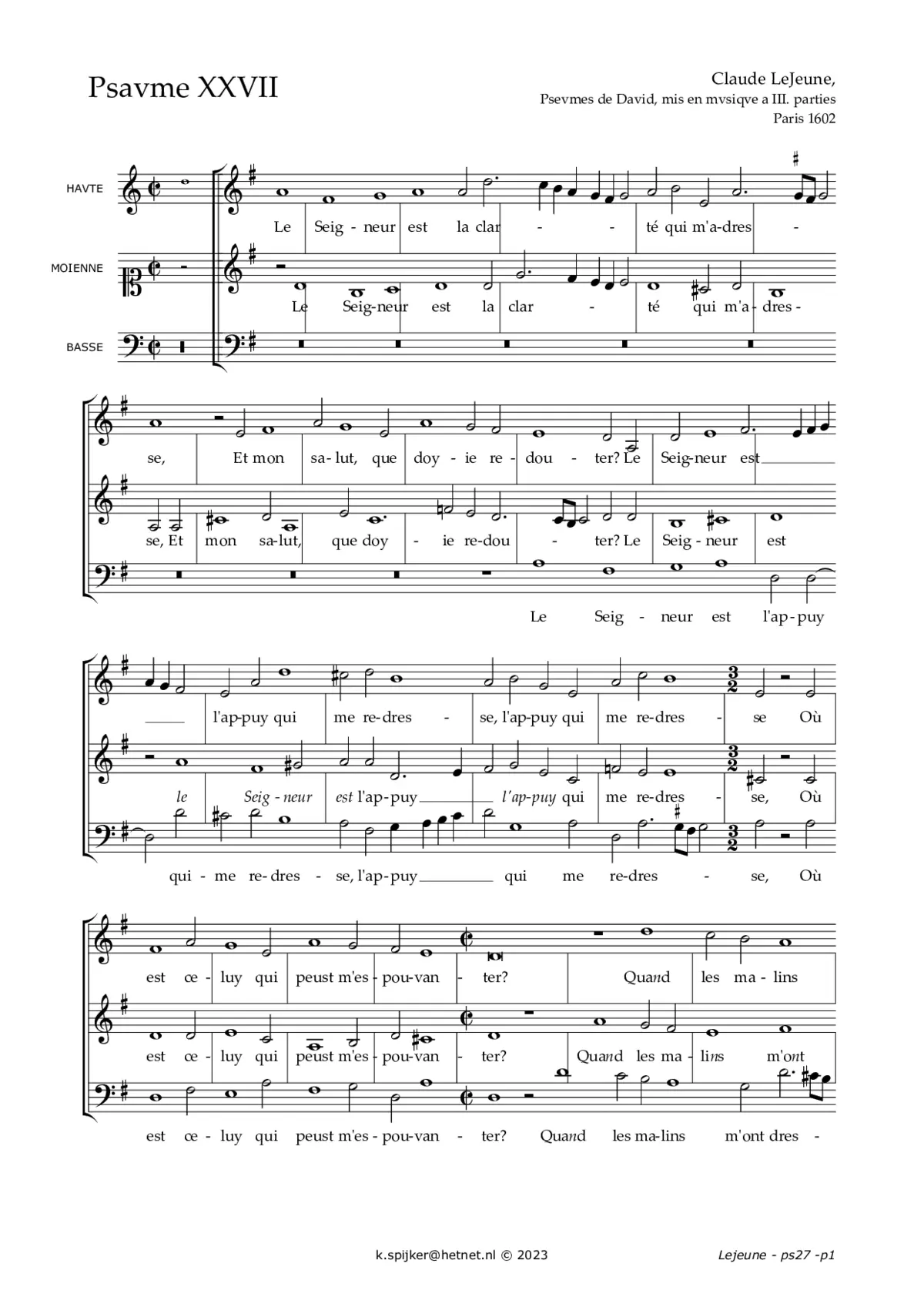 Le Seigneur est la clarté qui m'adresse (pseaume 27) - Page 1