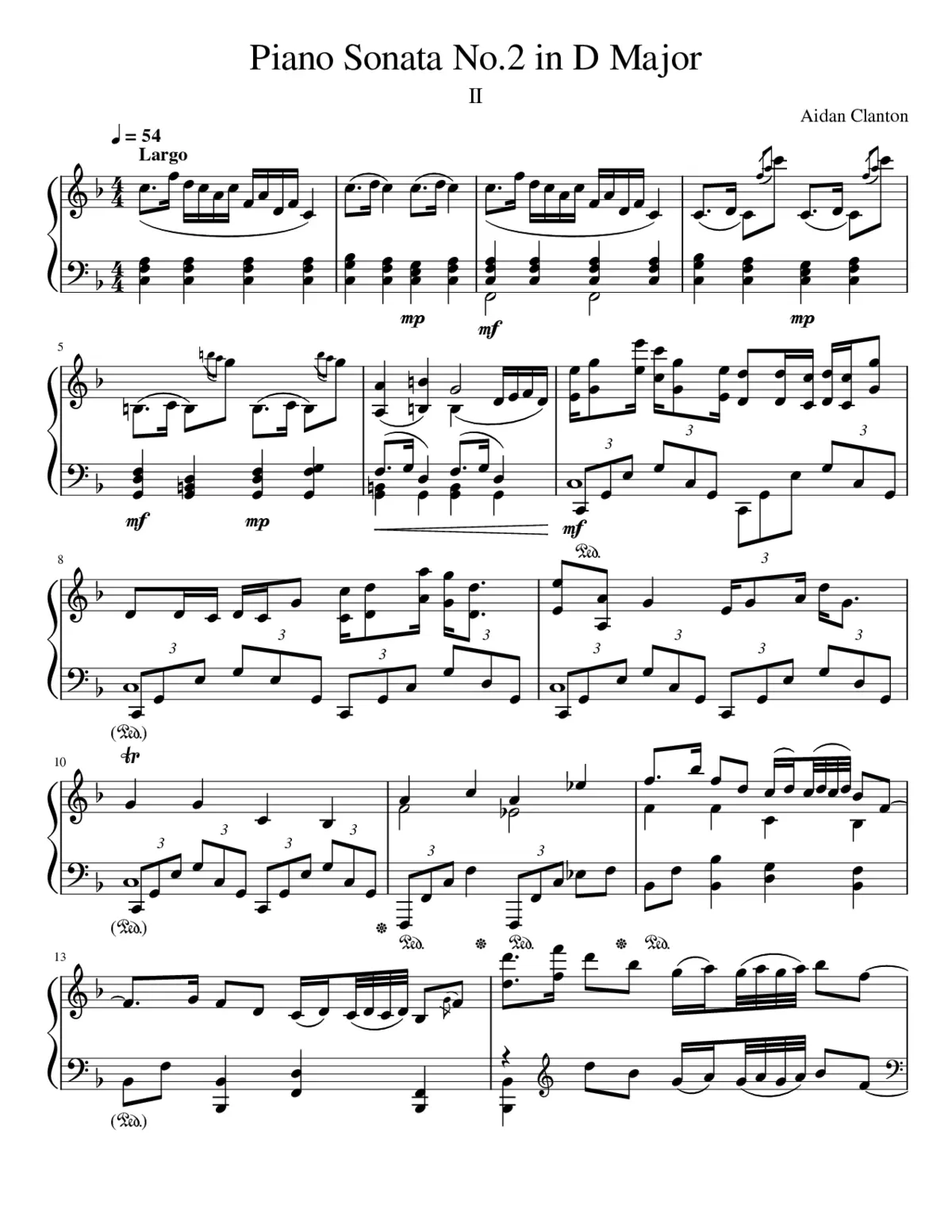 Piano Sonata No.2 in D Major - II Lento - Page 1