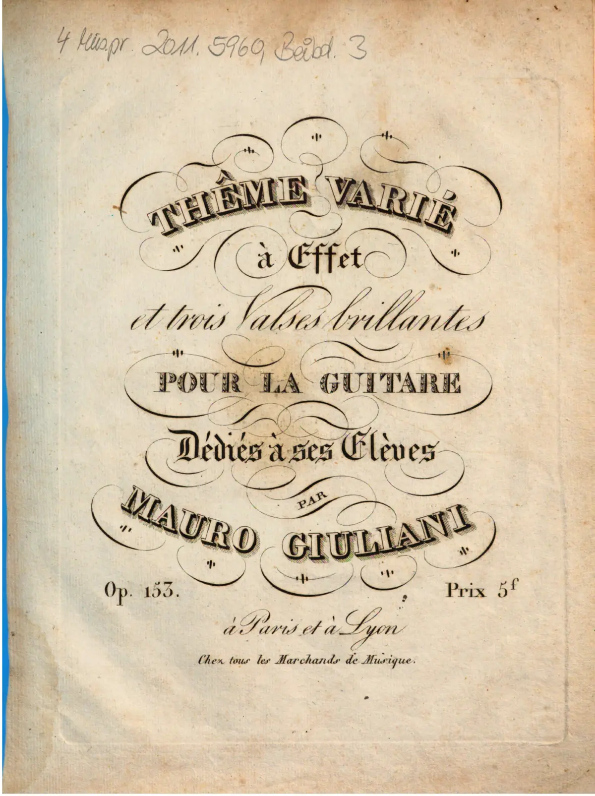 Thème varié à effet et trois Valses brillantes pour la Guitare - Page 1