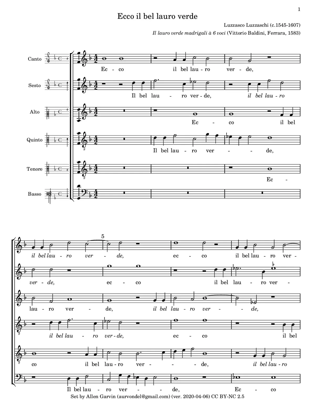 Ecco il bel lauro verde - Page 1