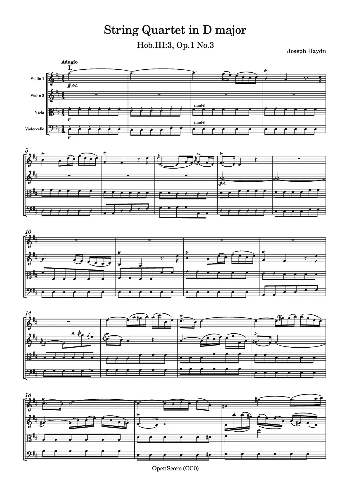 String Quartet in D major, Hob.III:3, Op.1 No.3 - Page 1