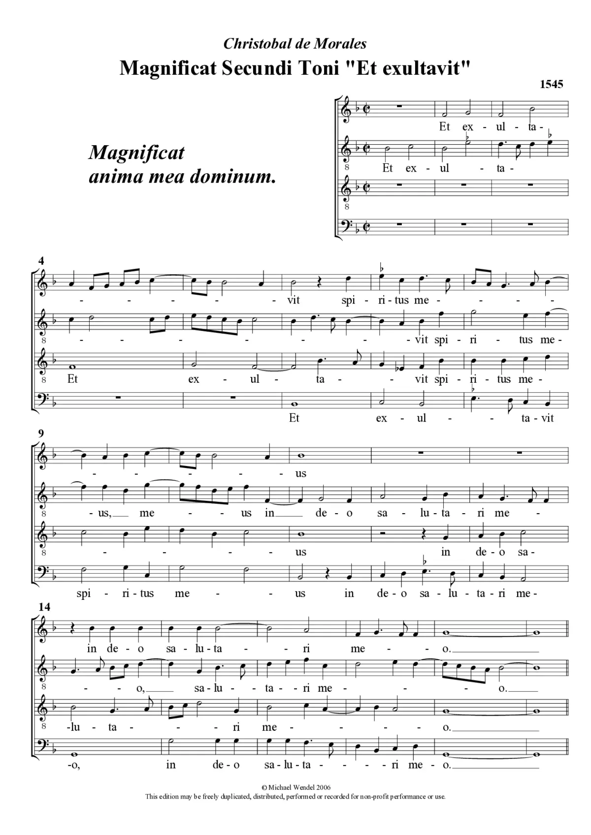 Magnificat Secundi Toni 'Et exultavit' - Page 1