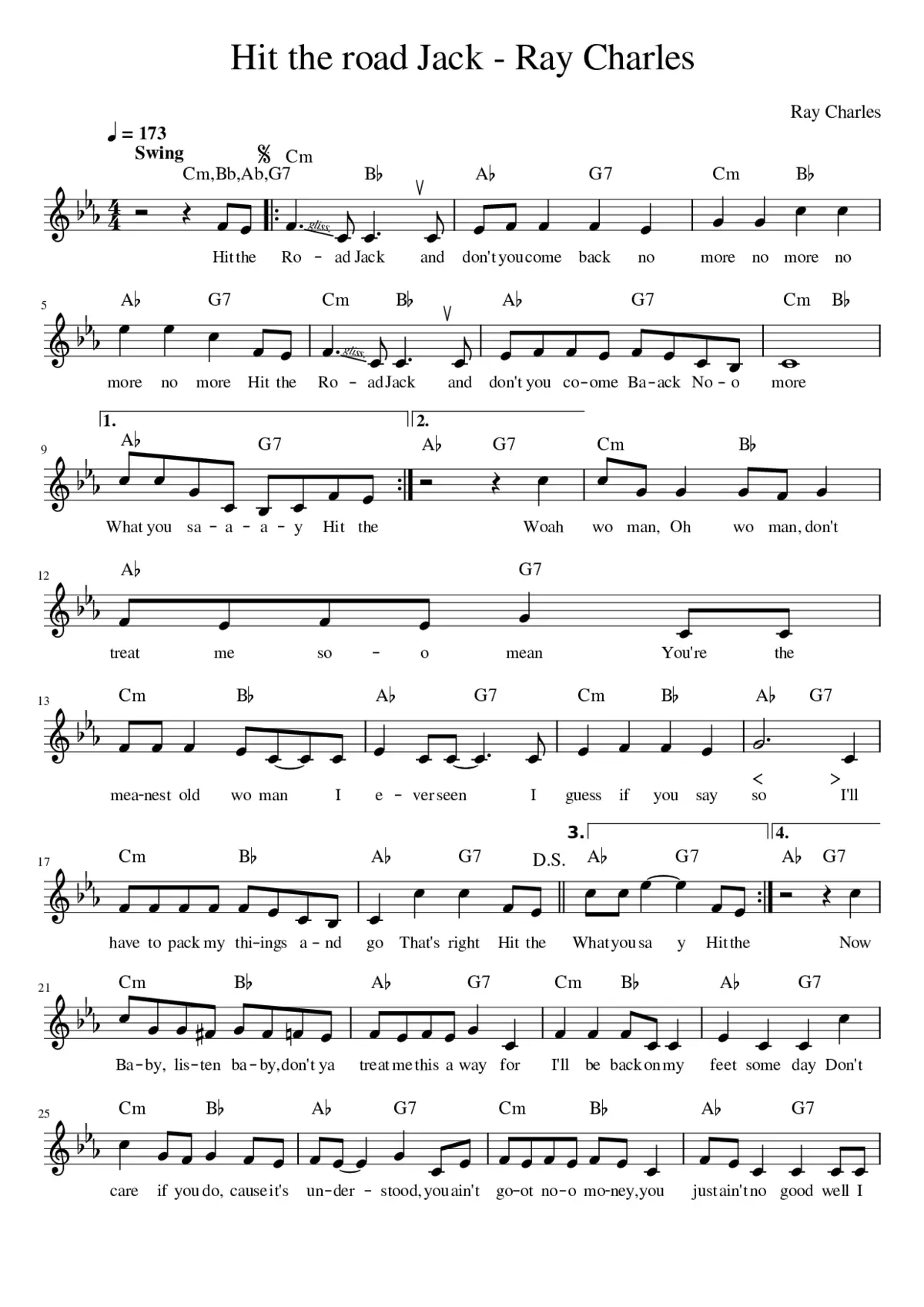 Hit the road Jack - chant paroles et accords - Page 1