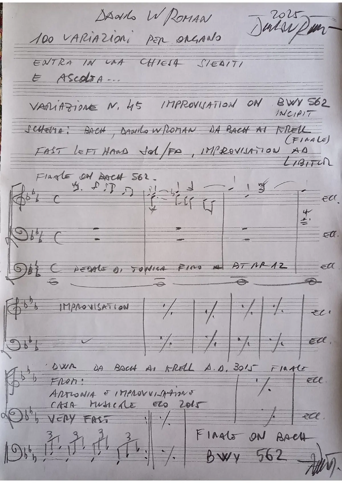 100 variazioni per organo. N. 45. Da Bach ai Krell. Improvisation - Page 1