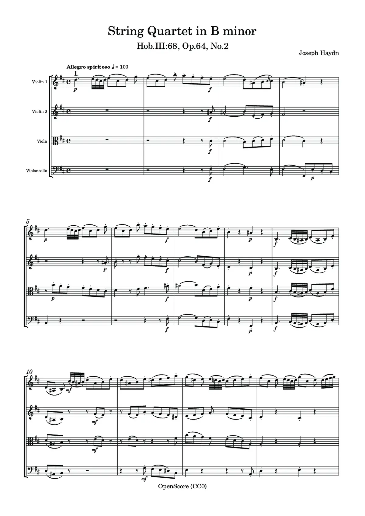 String Quartet in B minor, Hob.III:68, Op.64 No.2 - Page 1