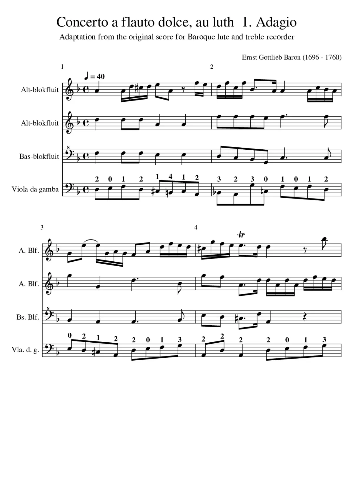 Concerto a Flauto Dolce au Luth - Page 1