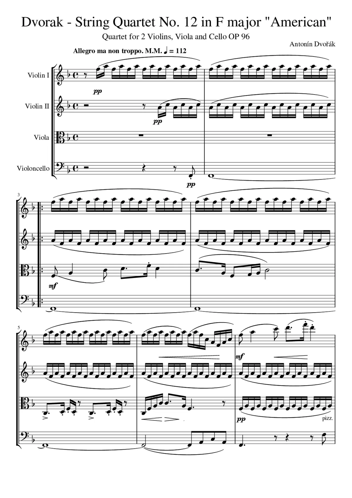 String Quartet No.12 Op.96 - Page 1
