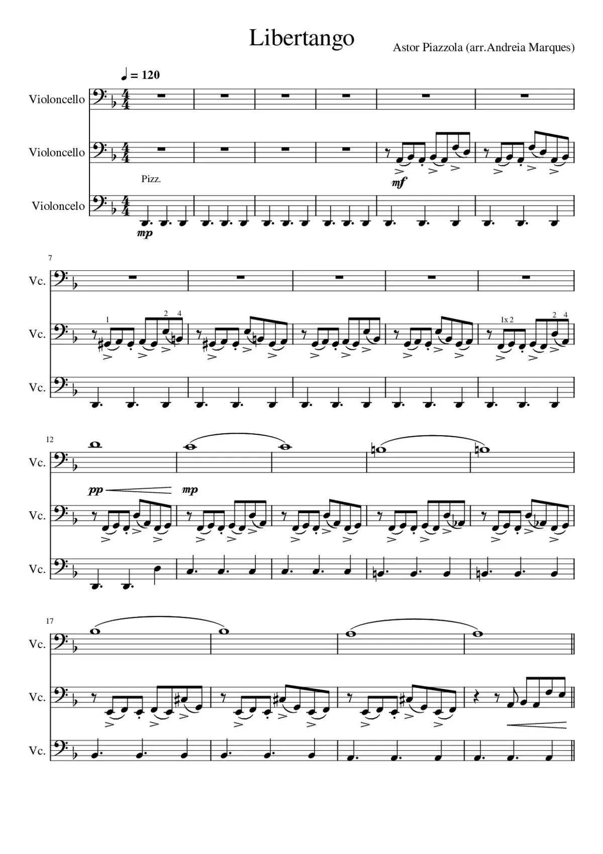 Piazzola Libertango for 3 Cello - Page 1