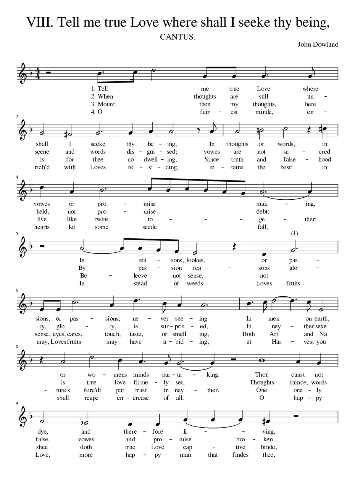 VIII. Tell me true Love where shall I seeke thy being - Page 1