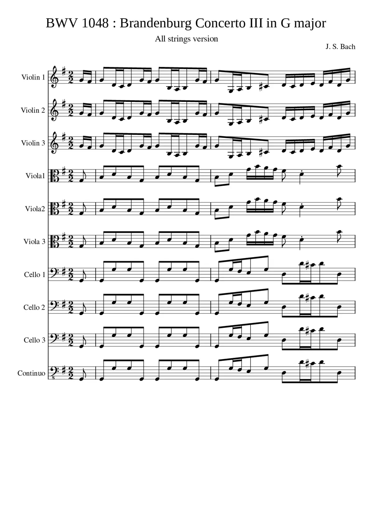 Brandenburg Concerto No.3 in G major BWV 1048 - Page 1