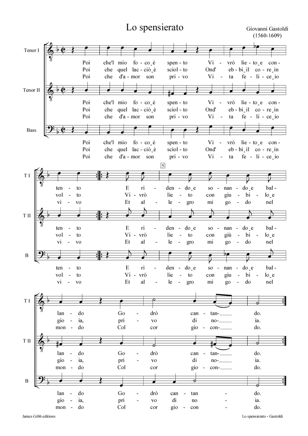 Lo Spensierato (Poiche 'l mio foco e spento) - Page 1