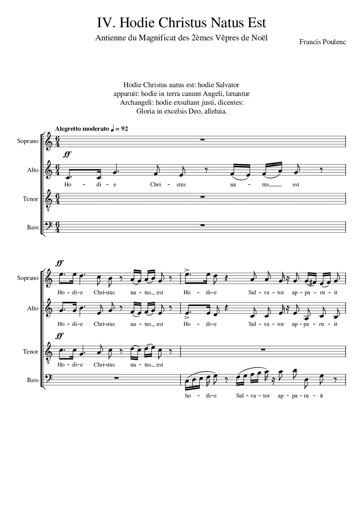 IV. Hodie Christus Natus Est F. Poulenc - Page 1