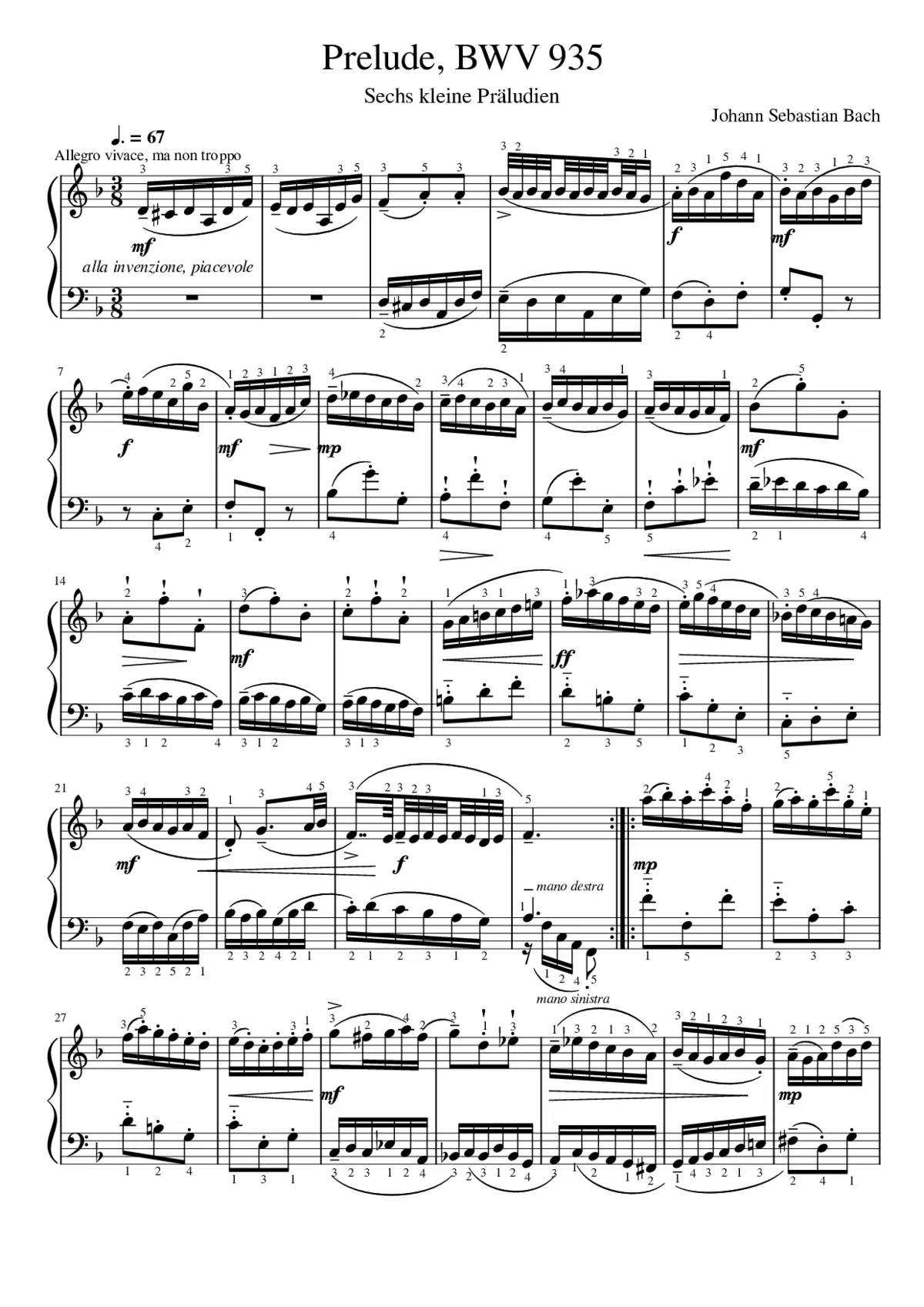 Sechs kleine Präludien BWV 933-938 - Page 1
