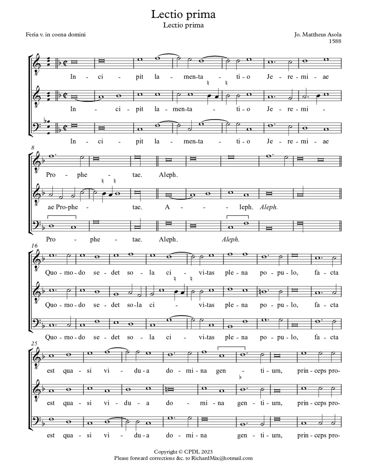 Lamentationes in Coena Domini - Page 1