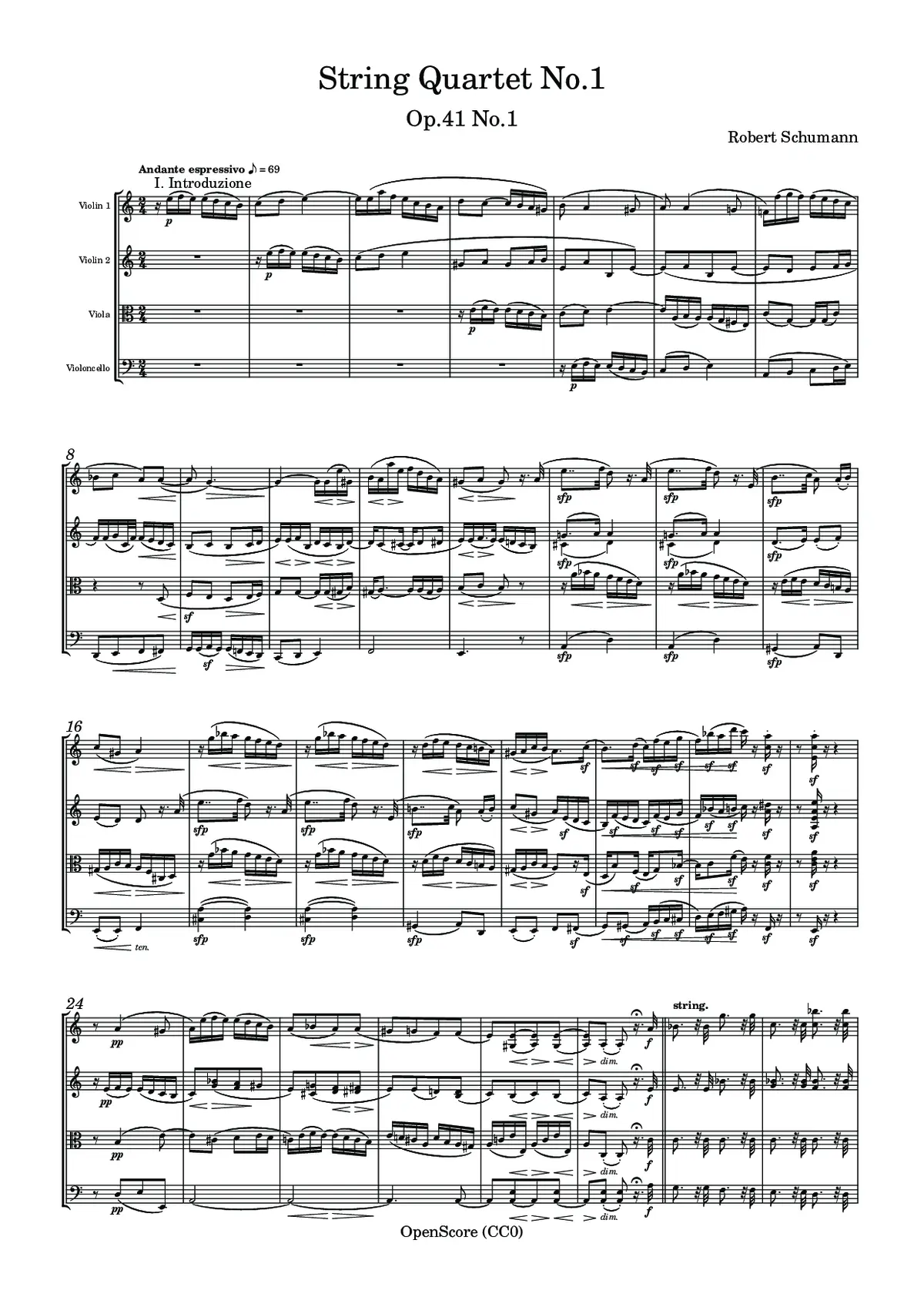 String Quartet No.1, Op.41 No.1 - Page 1