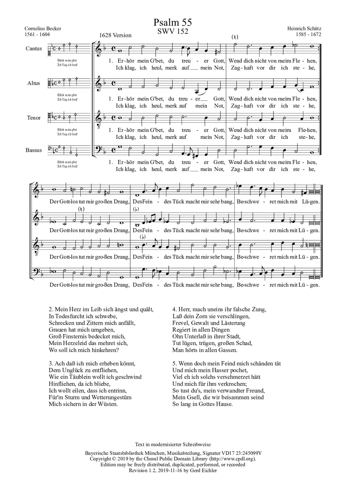 Erhör mein Gbet, du treuer Gott, SWV 152 - Page 1