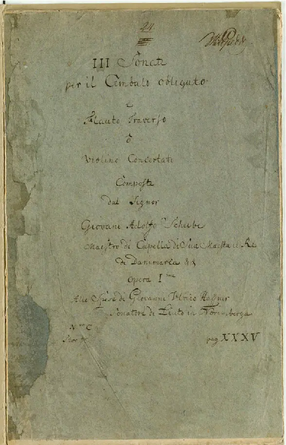 III Sonate per il Cembalo obligato e Flauto Traverso ò violino Concertato - Page 1