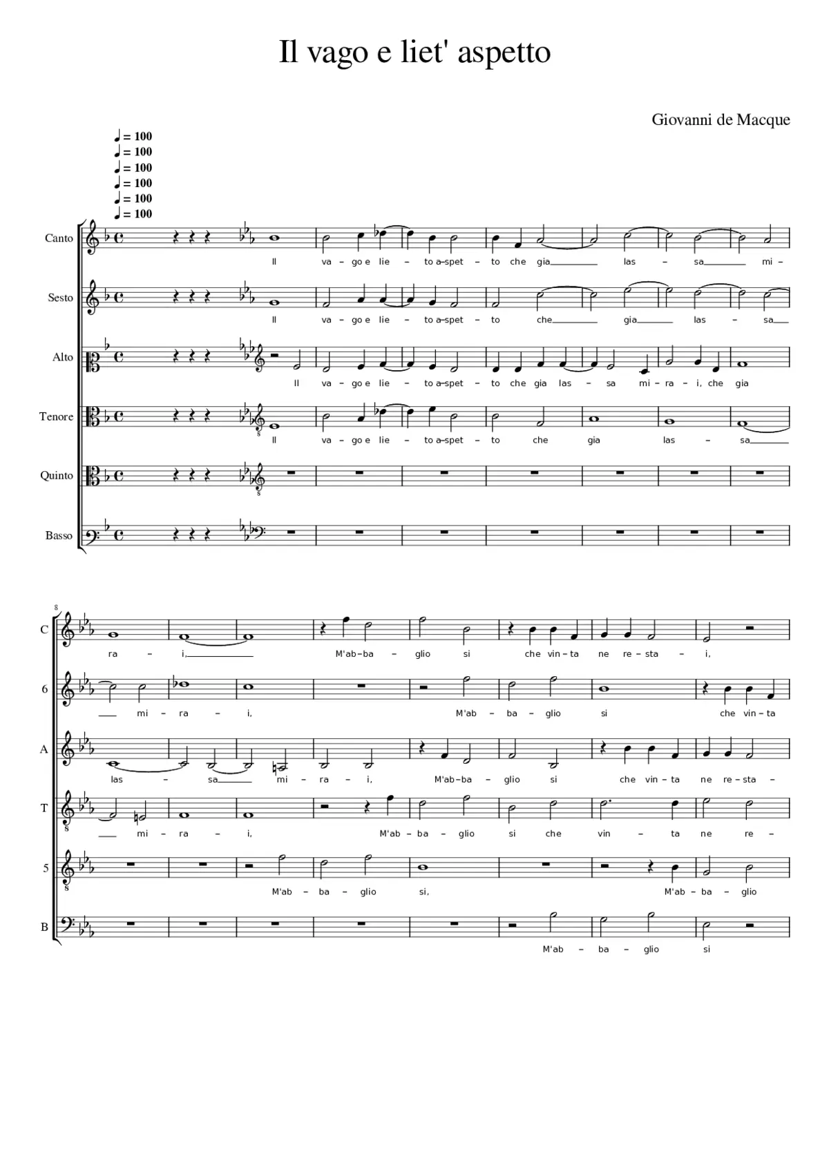 Il vago e liet' aspetto - Page 1