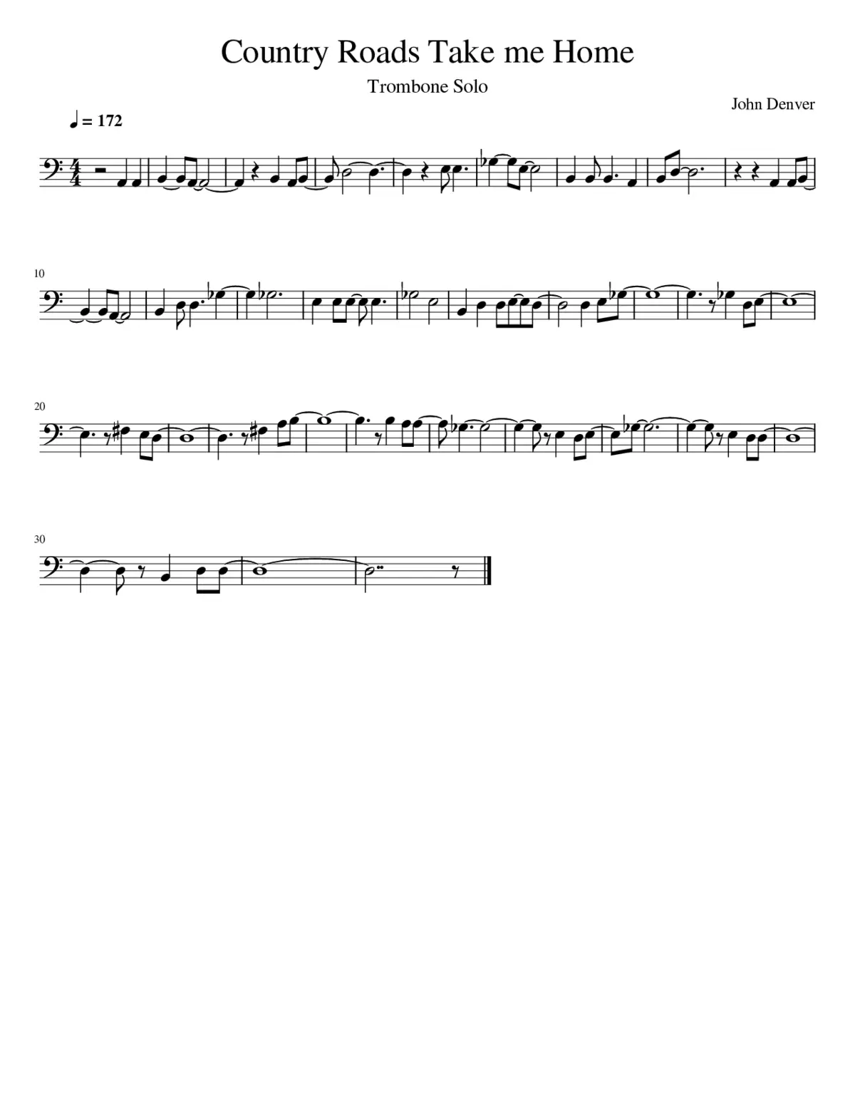 Take me Home Country Roads Notes Lowered - Page 1