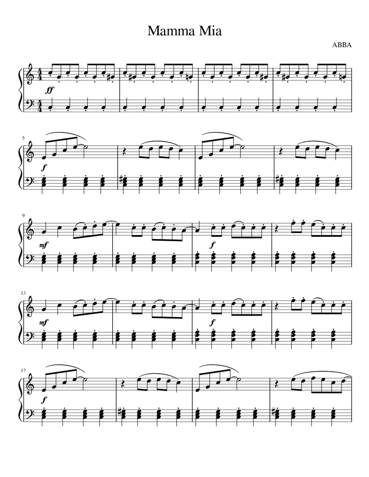 ABBA Mamma Mia Easy Piano - Page 1