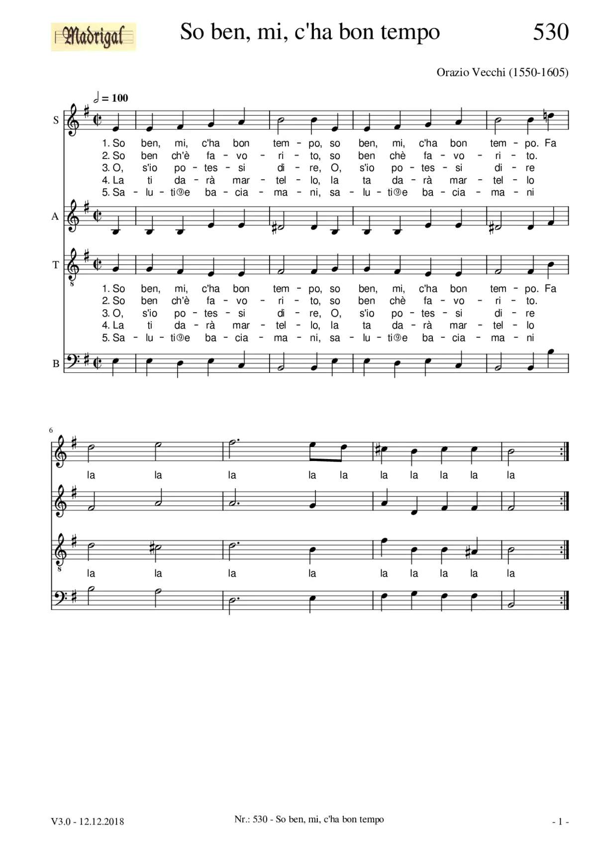 So ben mi ch'a bon tempo - Page 1