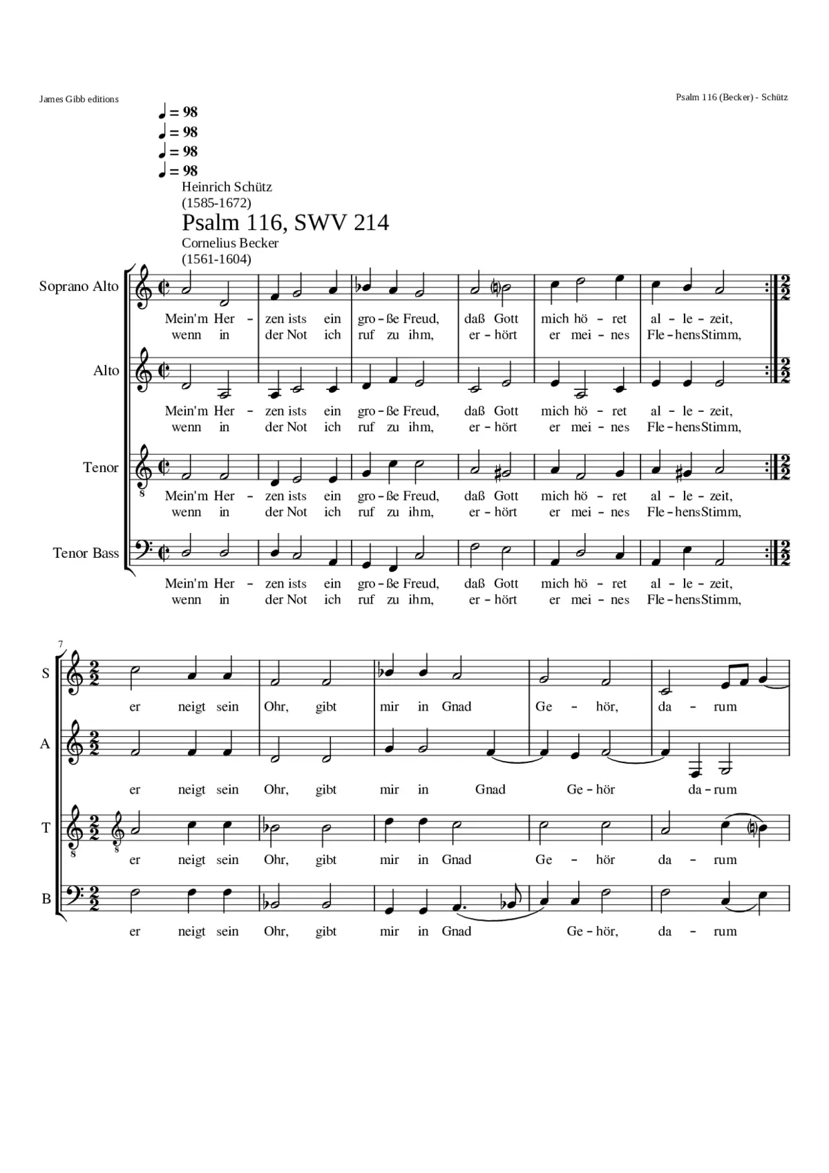 Mein Herzen ist's ein grosse Freud SWV 214 - Page 1