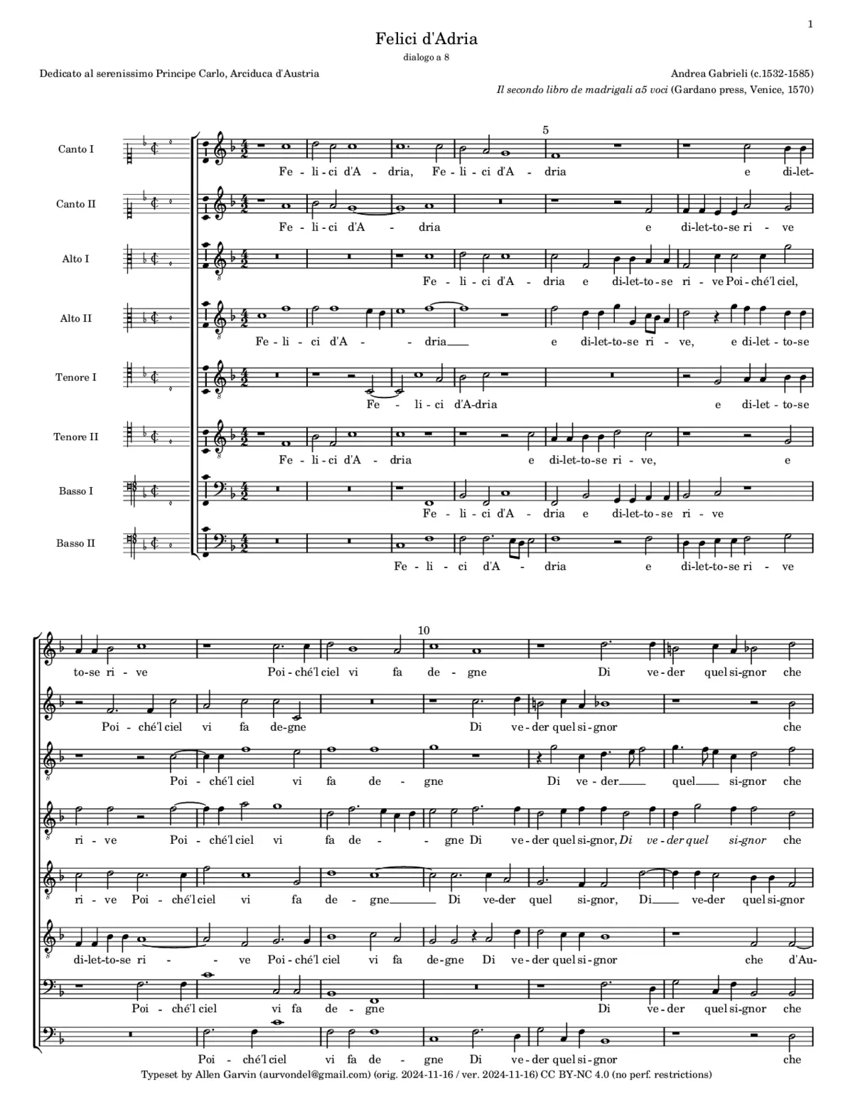 Felici d'Adria e dilettose rive - Page 1
