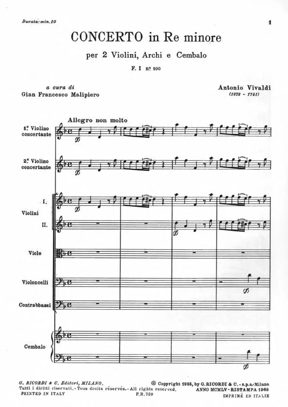 Concerto for 2 Violins in D minor - Page 1