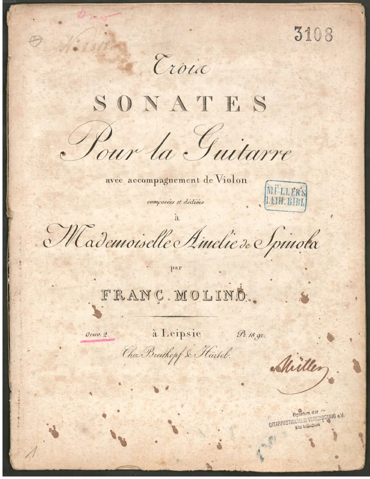 3 Sonates pour la Guitarre avec accompagnement de Violon - Page 1