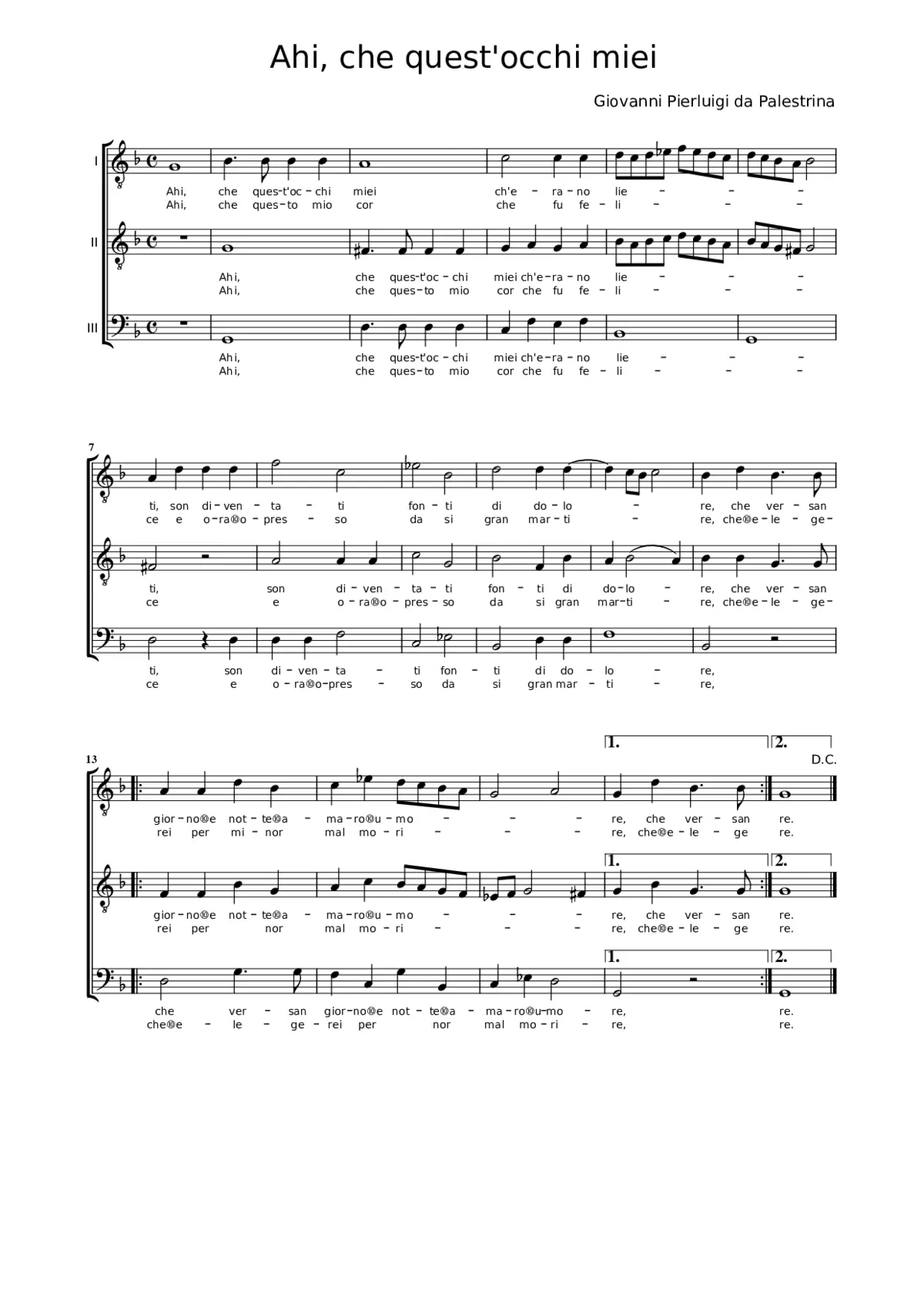 Ahi che quest'occhi miei (G. P. da Palestrina) - Page 1