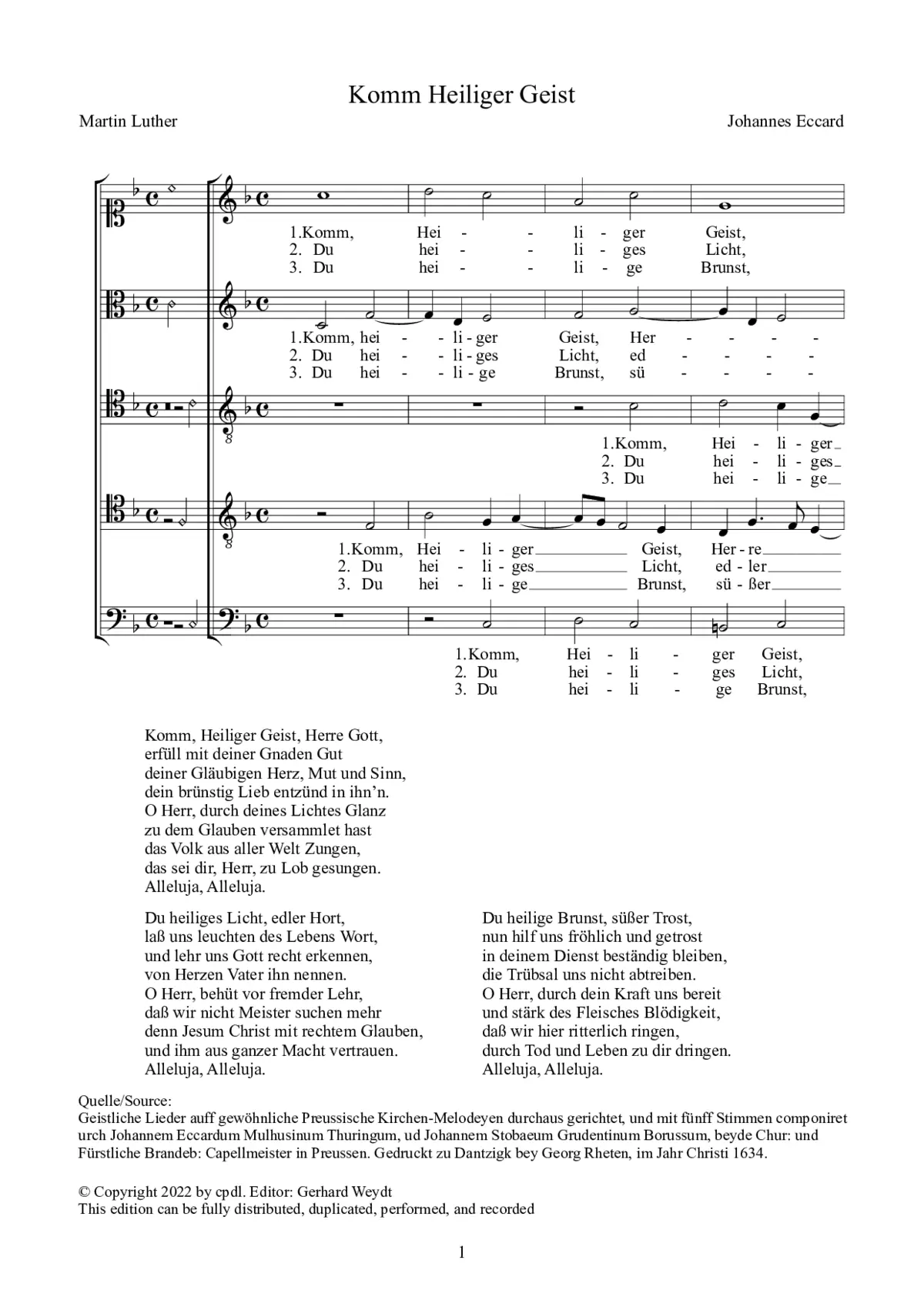Komm, Heiliger Geist, Herre Gott - Page 1