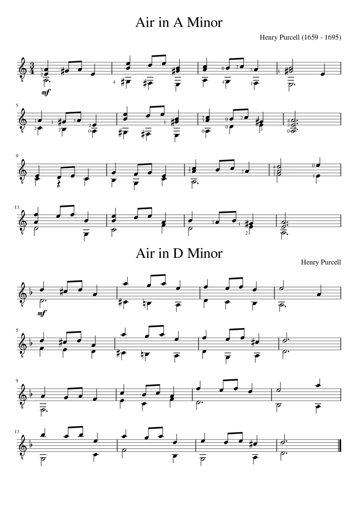 Henry Purcell - Air in A and D Minor - Page 1
