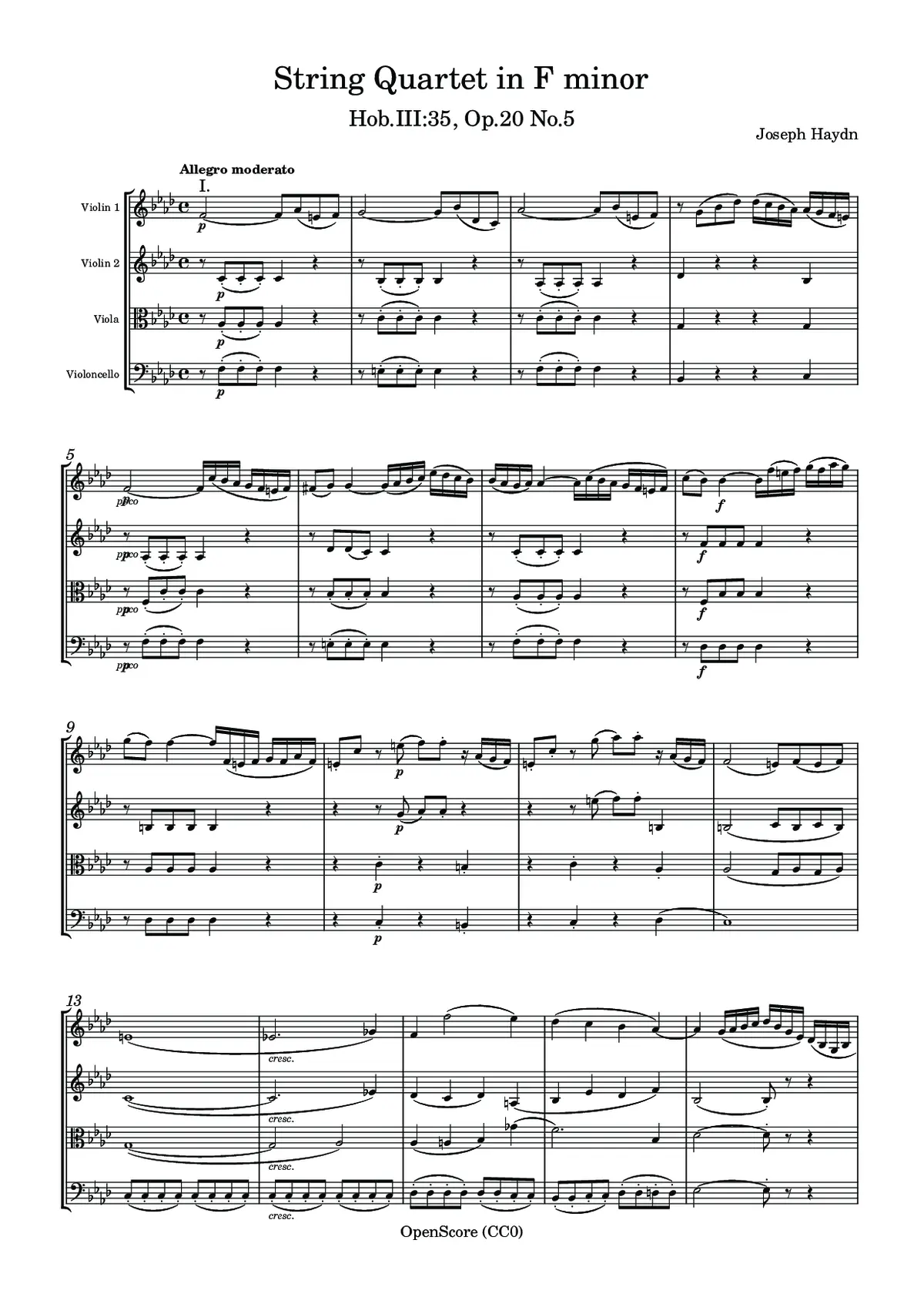 String Quartet in F minor, Hob.III:35, Op.20 No.5 - Page 1