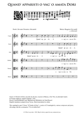 Quand' apparisti o vag' o amata Dori