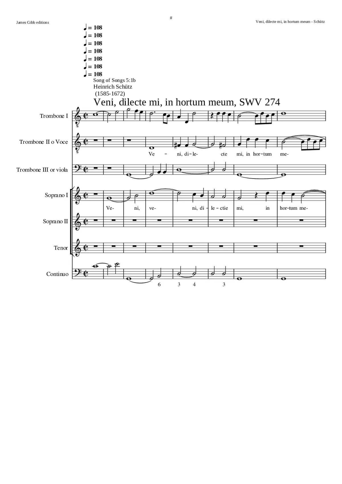 Veni dilecte mi in hortum meum SWV 274 - Page 1