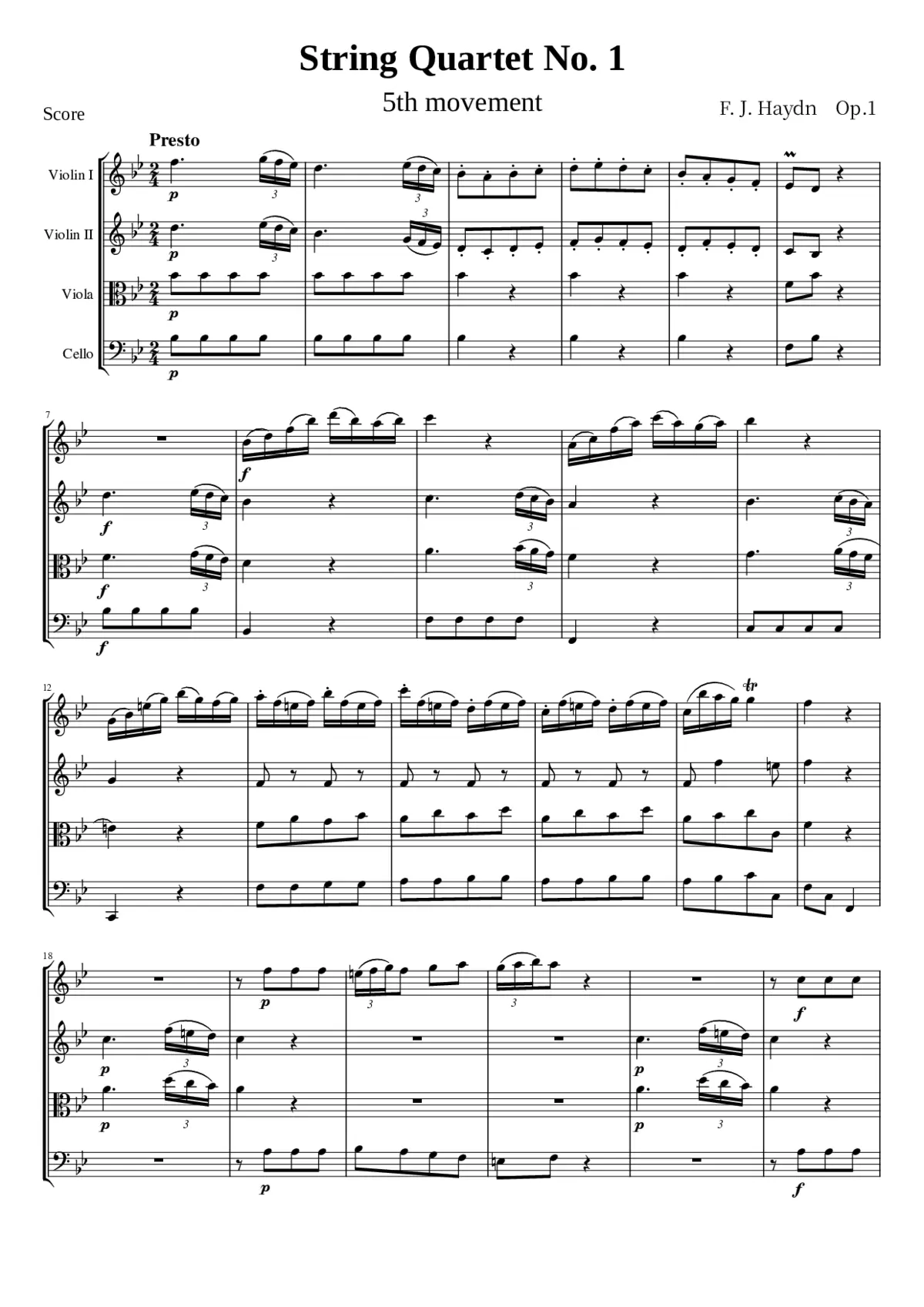 String Quartet No.1 Op.1 Mvt.5 - Page 1
