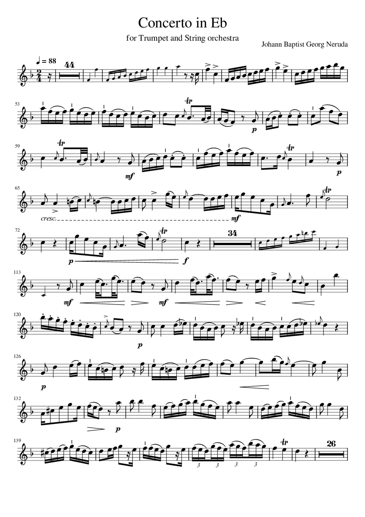 Neruda Concerto in Eb Major; 1. Movement - Page 1