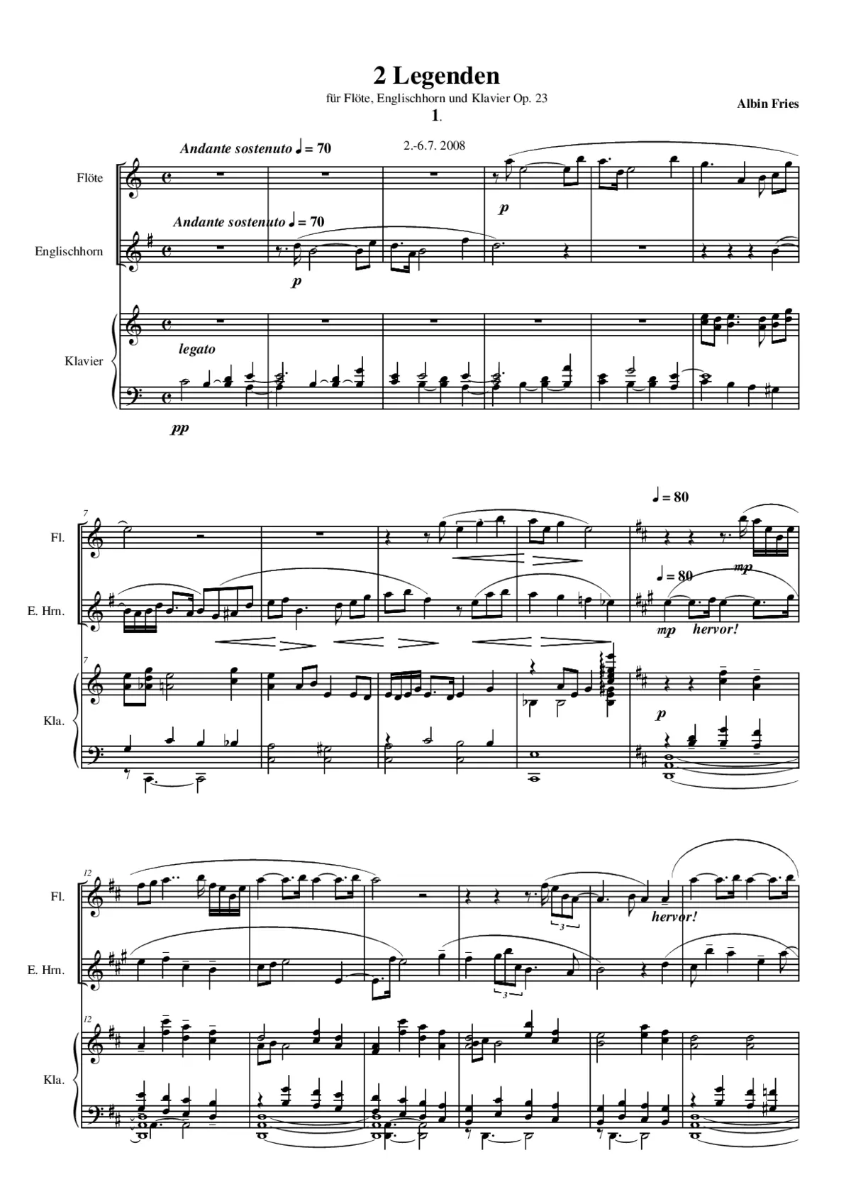 2 Legends for Flute, English Horn and Piano - Page 1