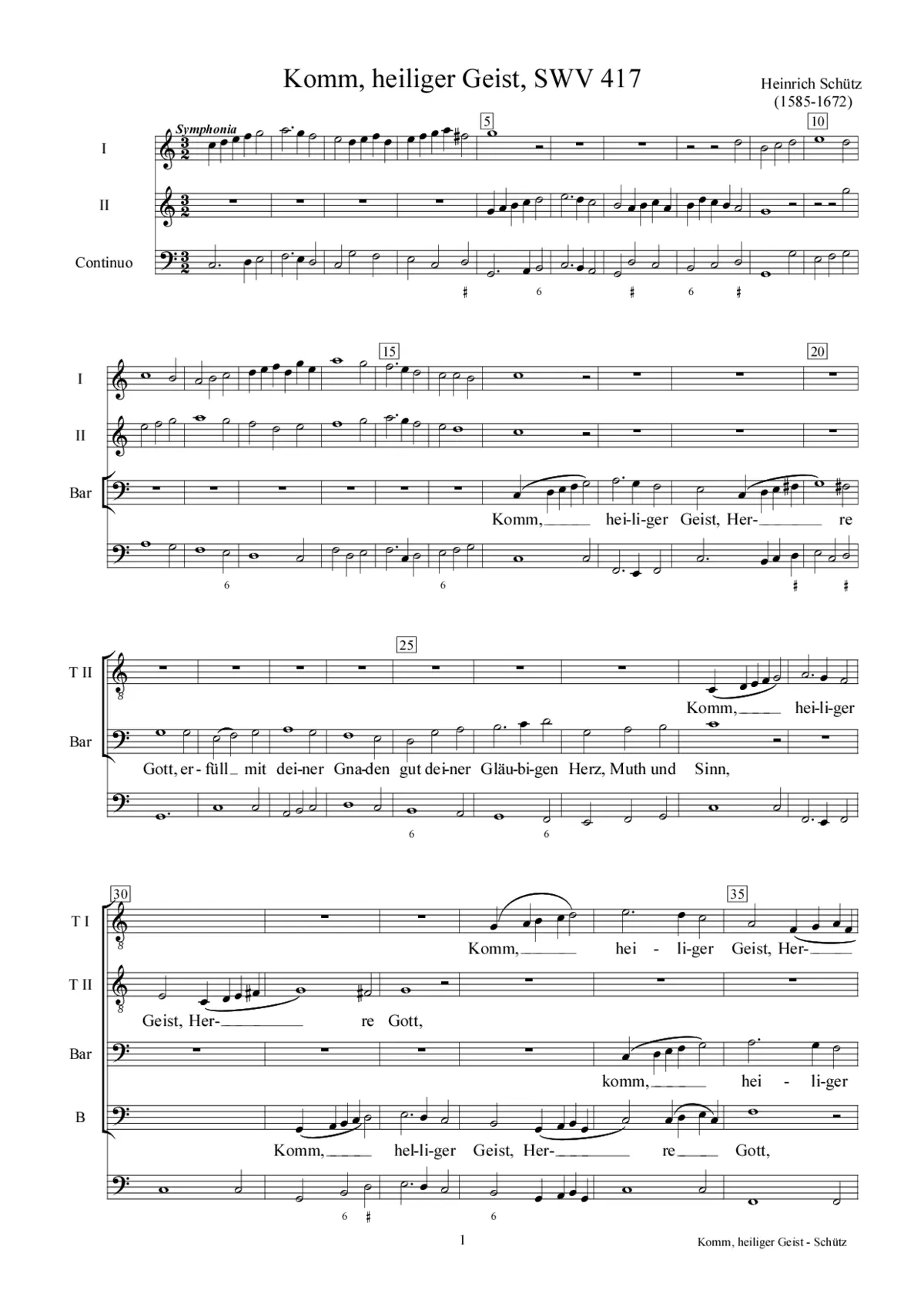 Komm, heiliger Geist, SWV 417 - Page 1