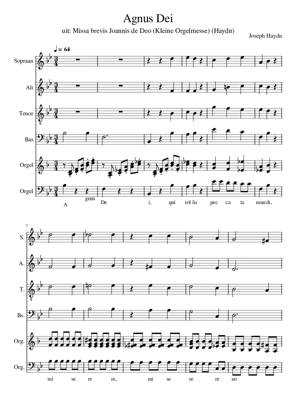 Kleine Orgelmesse or Missa brevis Sancti Joannis de Deo Mass No. 7 in Bb Major - Page 1