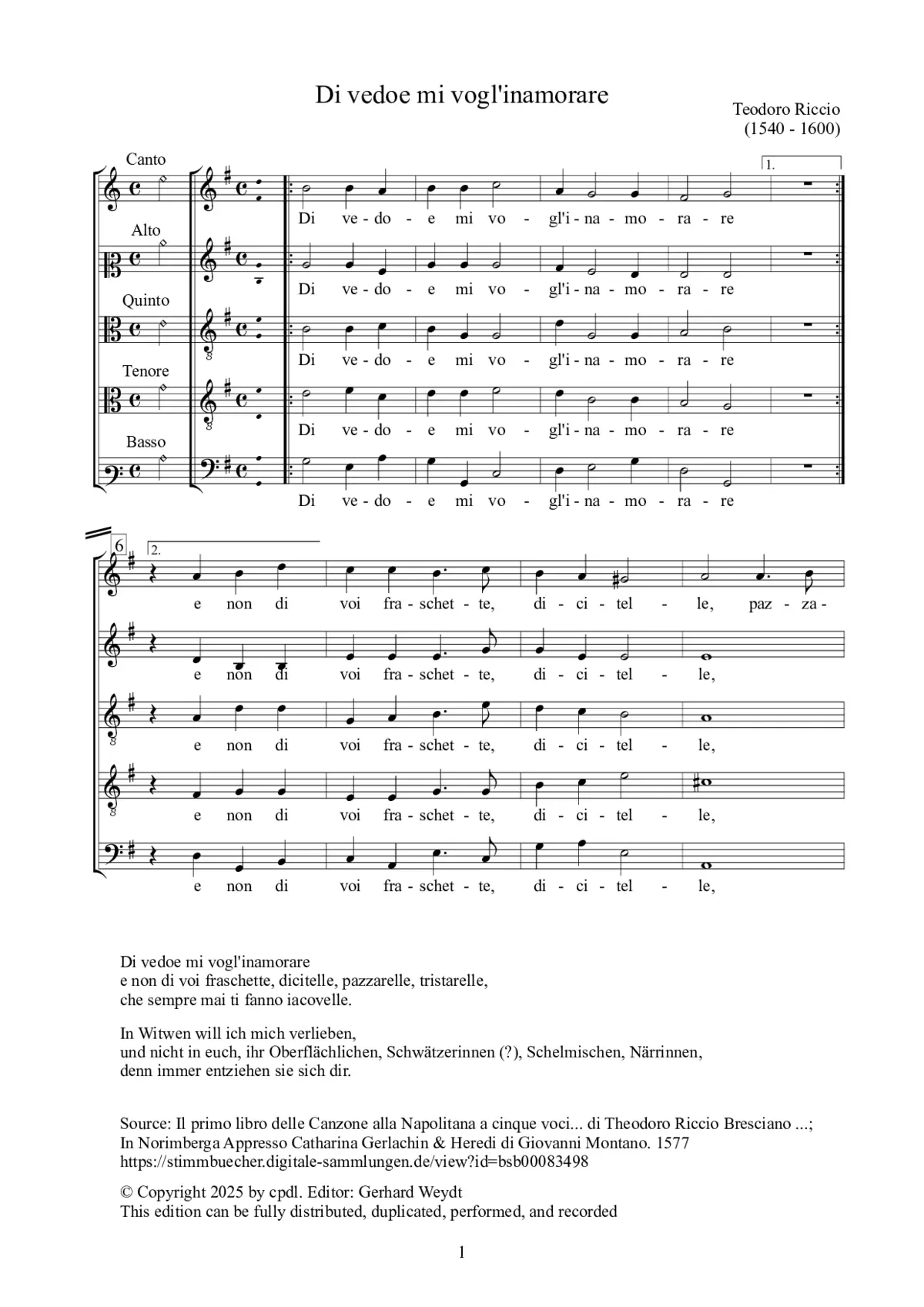 Di vedoe mi vogl'inamorare - Page 1